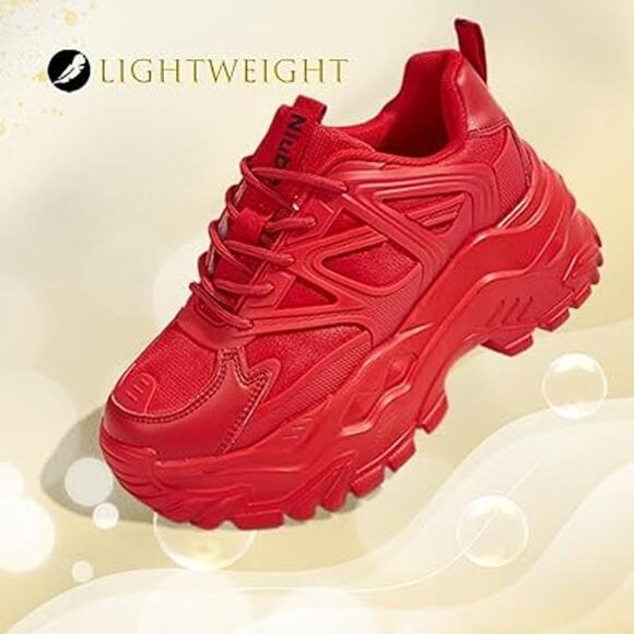 Niluber Womens Size 7 Red Chunky Lace Up NonSlip Platform Athletic Sneaker Shoes - Picture 4 of 7